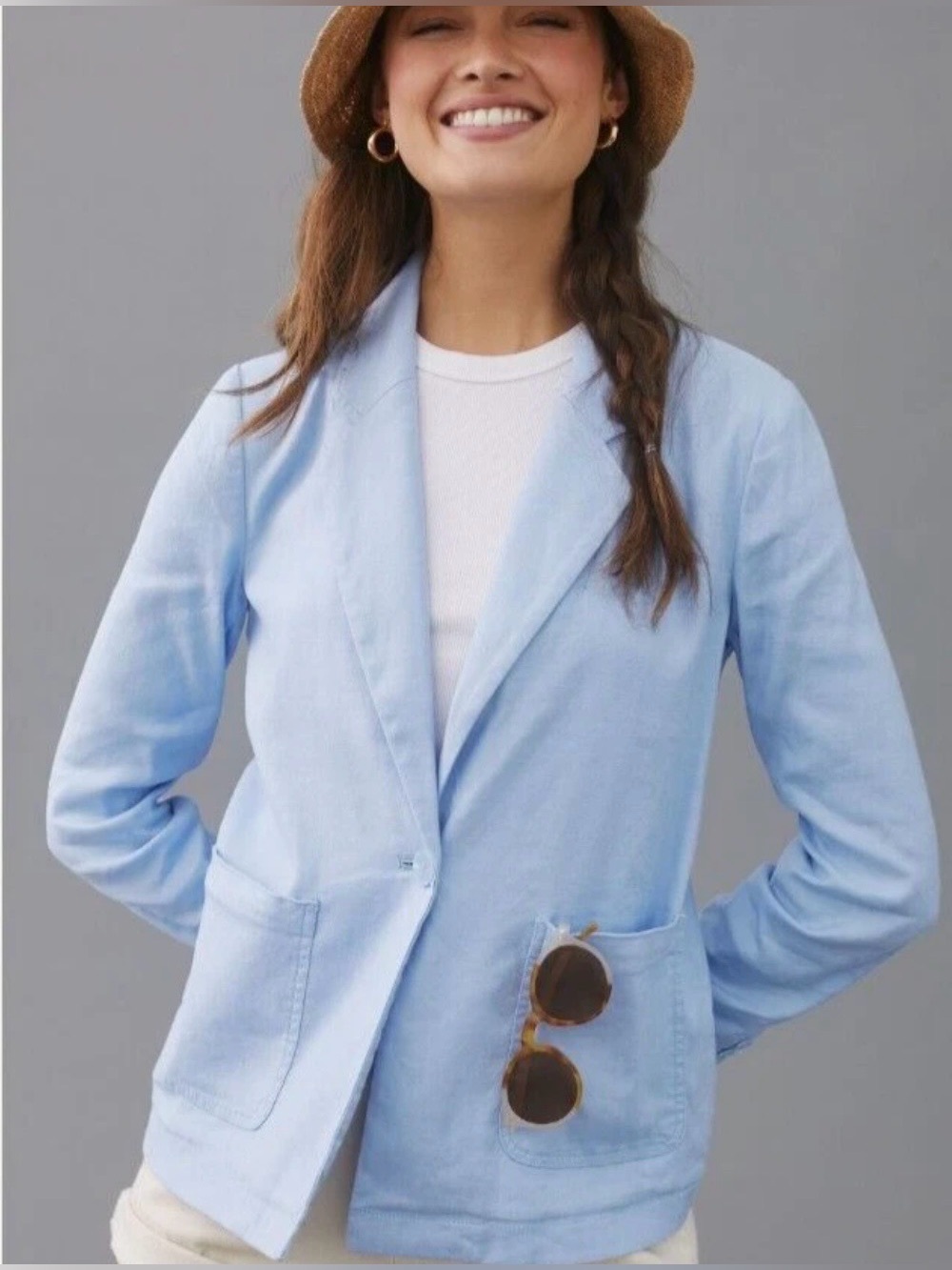 Maeve Anthropologie Light Blue Relaxed Single-Button Blazer- Like New!